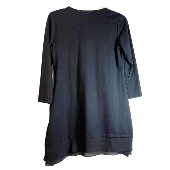 LOGO Lounge Black Jersey Knit V-Neck Tunic 3/4 Sleeve & Sheer Ruffle Bottom XXS - Picture 2 of 7